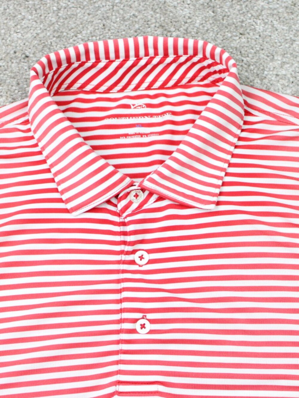 Southern Tide Polo Shirt Mens XL Red/White Performance Striped 4 Way Stretch S/S - Picture 3 of 11